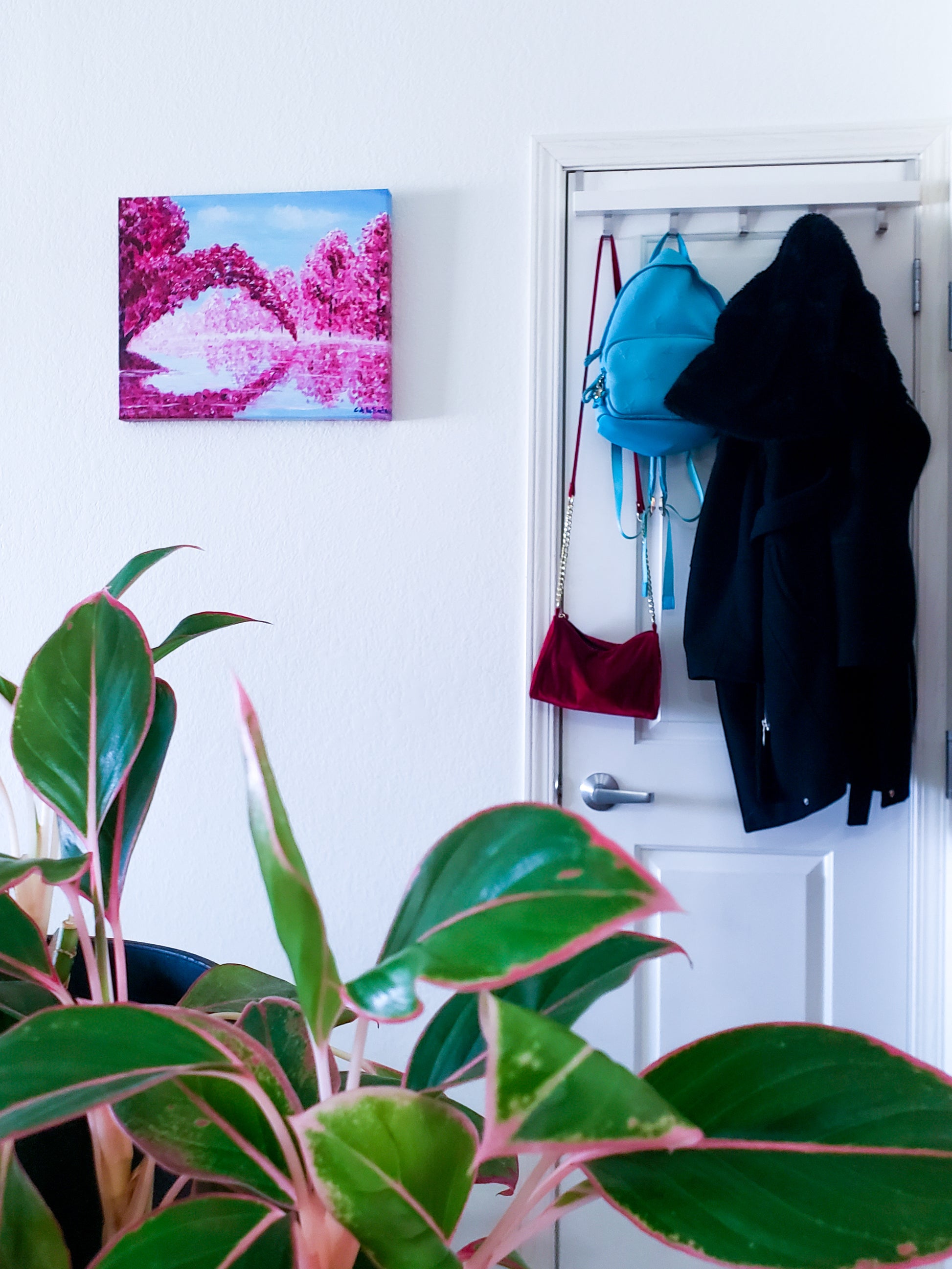 Art print  Cherry Blossom Japan Park Expressionist Landscape art print from Clara de la Fuente Artist in an entryway. Decor idea