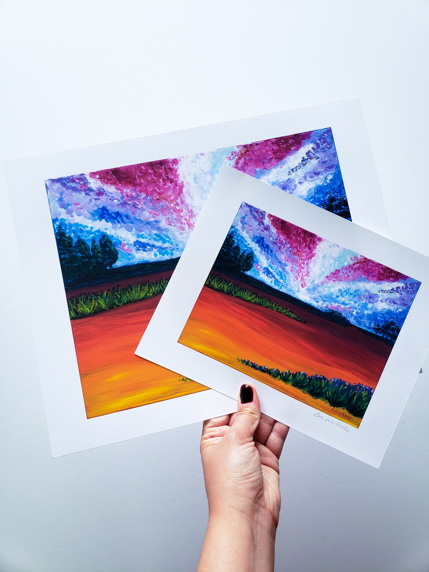 Two art print sizes of Castilla Landscape art print by Clara de la Fuente Artist 