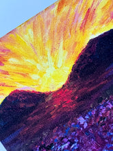 Load image into Gallery viewer, Colorful Expressionist Landscape art print inspired in Montana field sunset detail from Clara de la Fuente Artist
